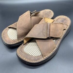 Born Mens Brown Leather Crisscross Slide Sandals M6010 Size 9 Handcrafted Mexico